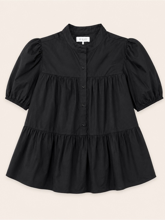 Tops - WAYF Black Puff Sleeve Tiered Button Front Blouse Size M